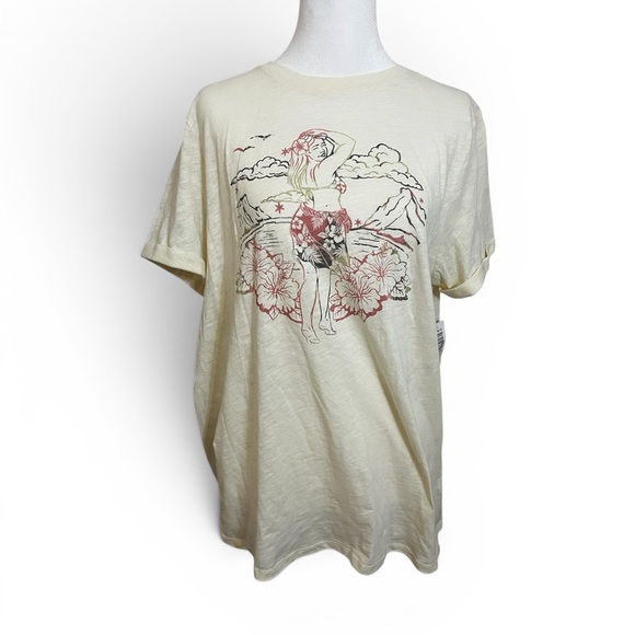 torrid Tops - torrid Cream Short-Sleeve Graphic Tee with Hawaiian Girl and Floral Art